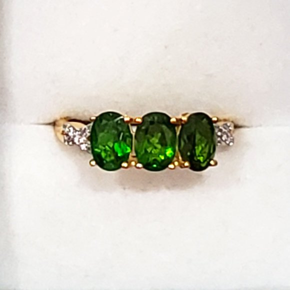 Natural Russian Diopside & White Zircon three stone ring in 14K YG over 925 sz 8 - Picture 1 of 5